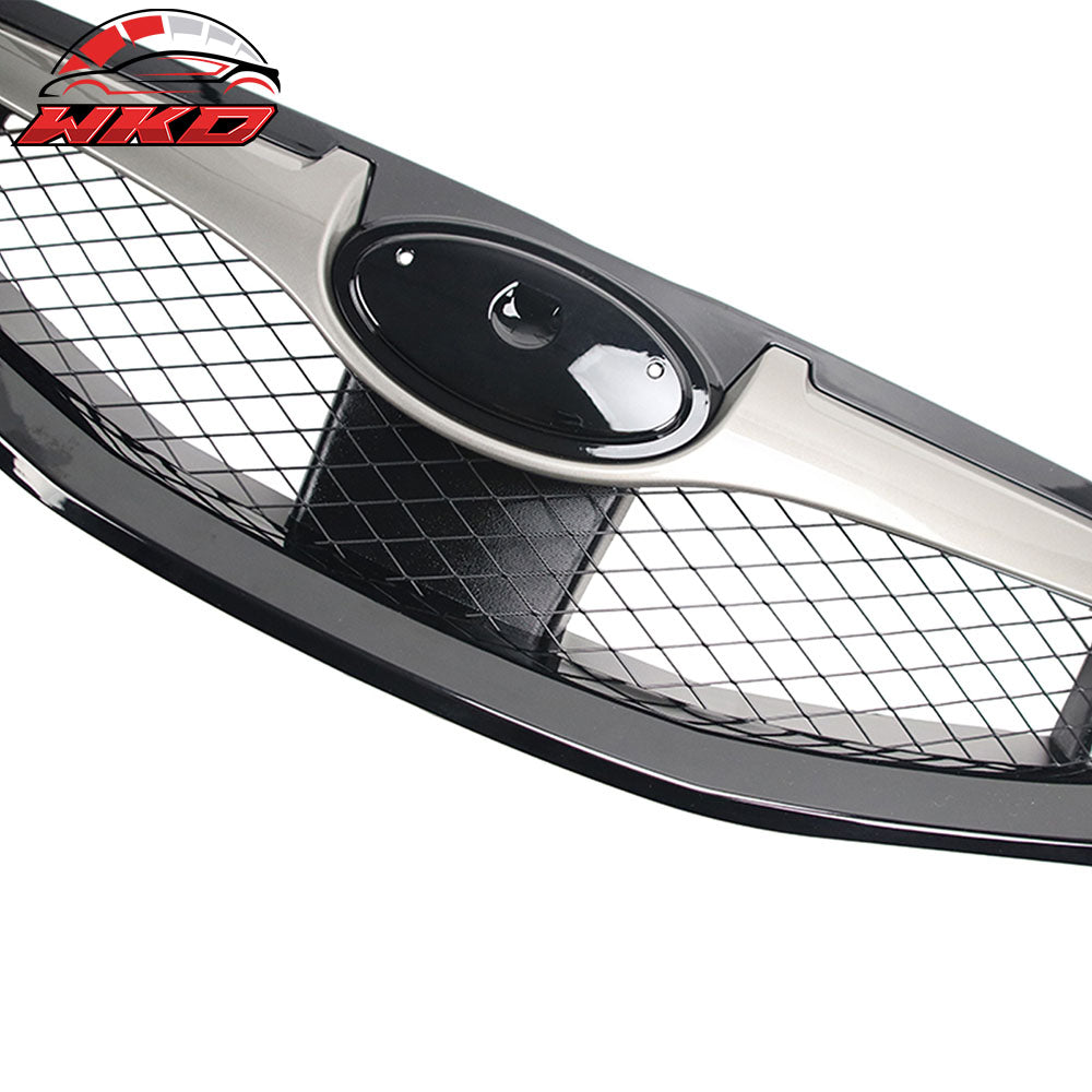 Fits 08-10 Subaru Impreza WRX Hatchback OE Front Grille Gloss Black W/ Silver