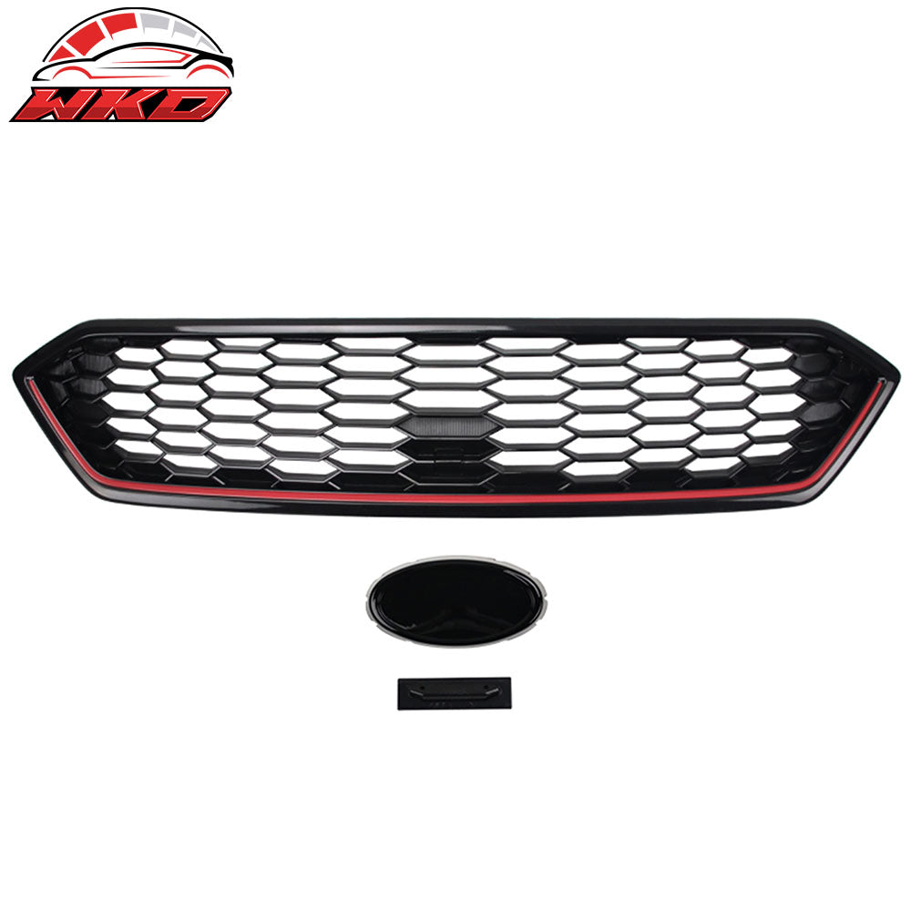 Fits 18-21 Subaru WRX STI JDM Style Front Bumper Grille Gloss Black W/ Red ABS