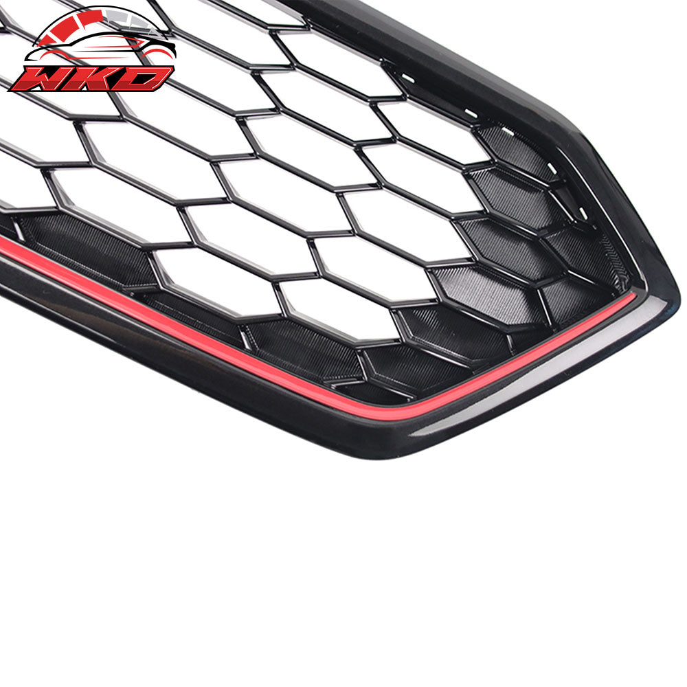 Fits 18-21 Subaru WRX STI JDM Style Front Bumper Grille Gloss Black W/ Red ABS