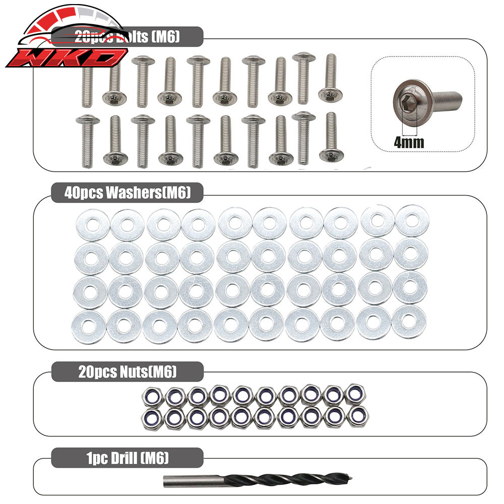 Front Splitter Lip Side Skirt Extension Hardware Kit M6 Bolts Nuts Washers Drill