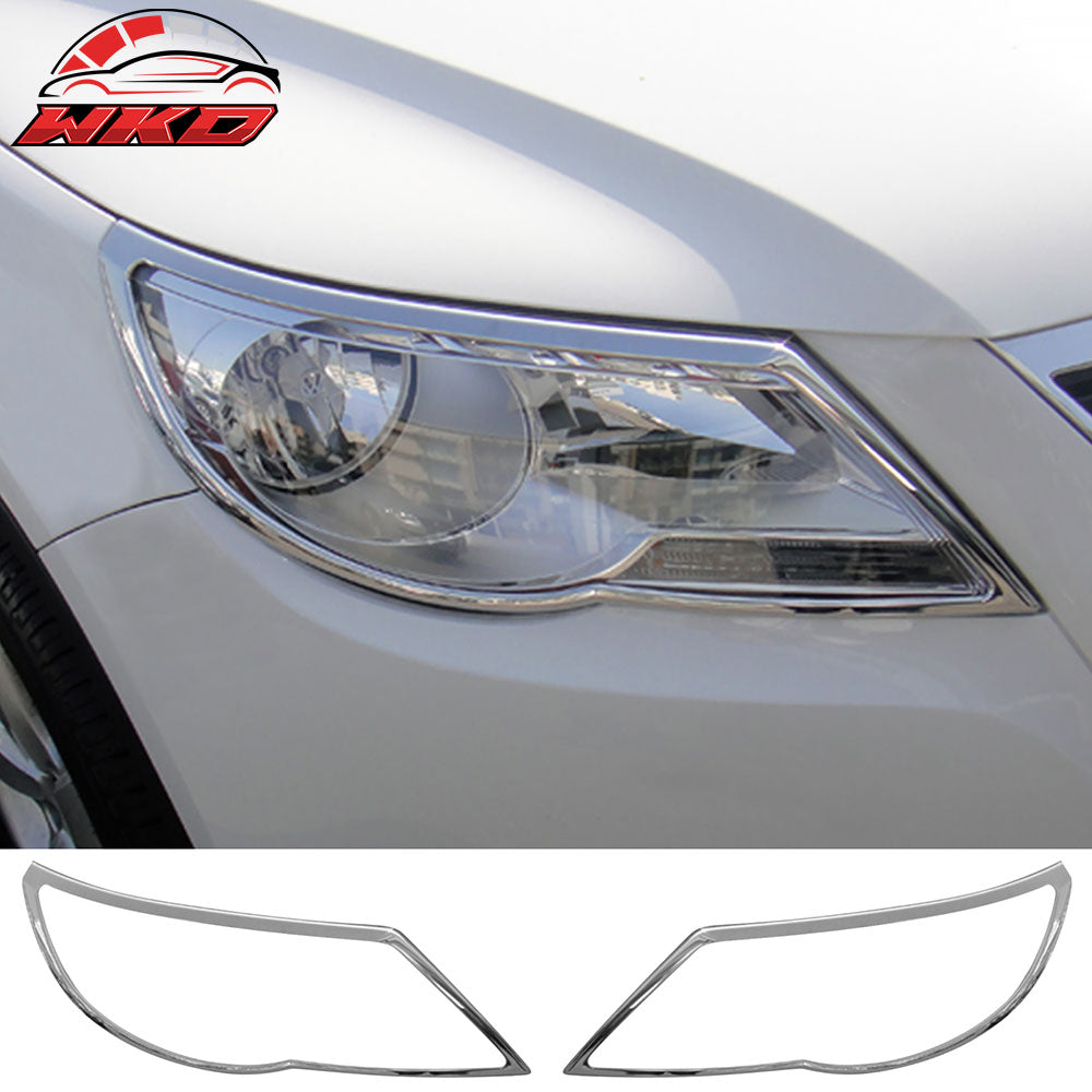Fits 09-11 VW Tiguan Chrome Head Light Bezel Frame Left Right Covers 2PCS ABS