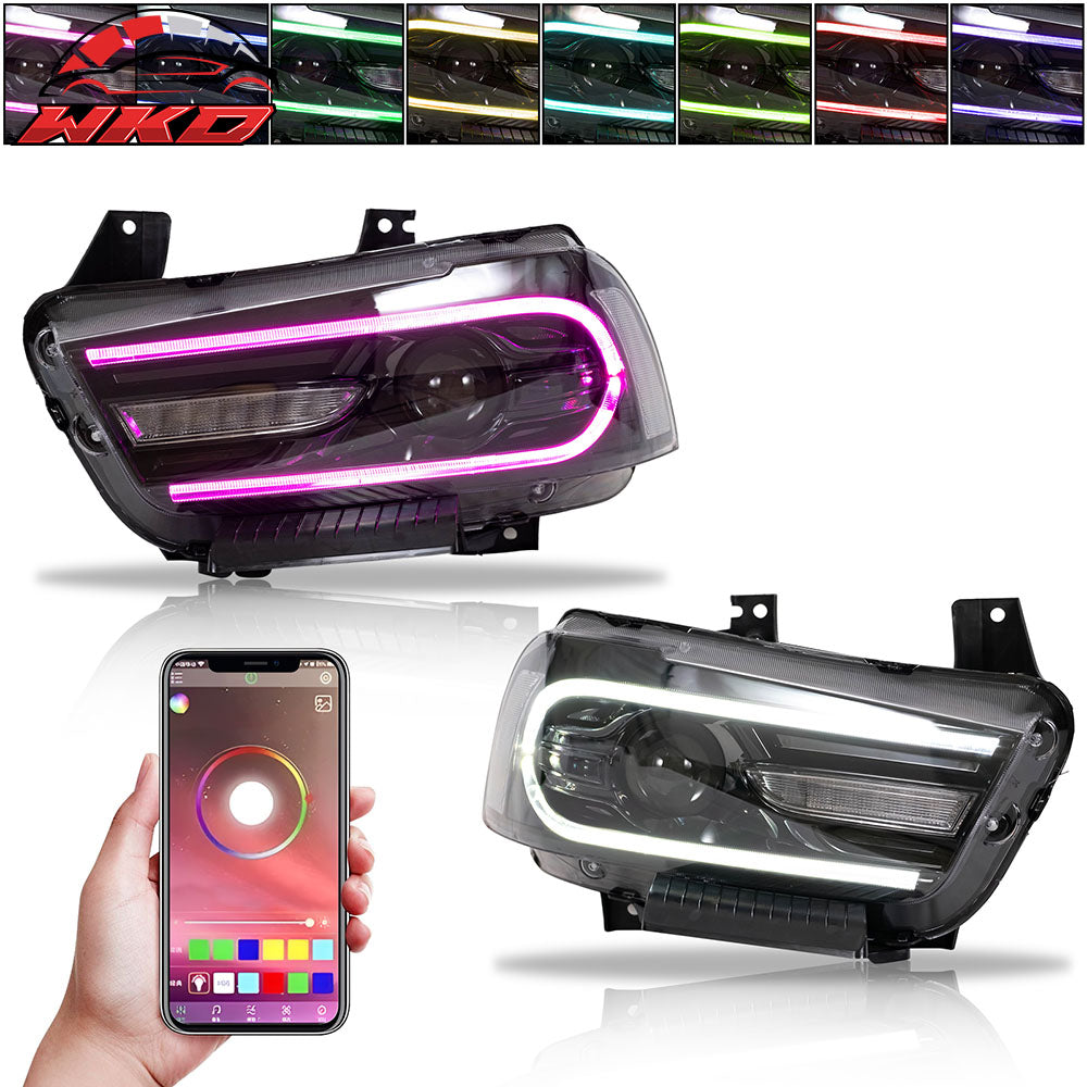 11-14 Dodge Charger Projector DRL LED Headlights Lamps w/ 8 Colors Pair | Wholesale