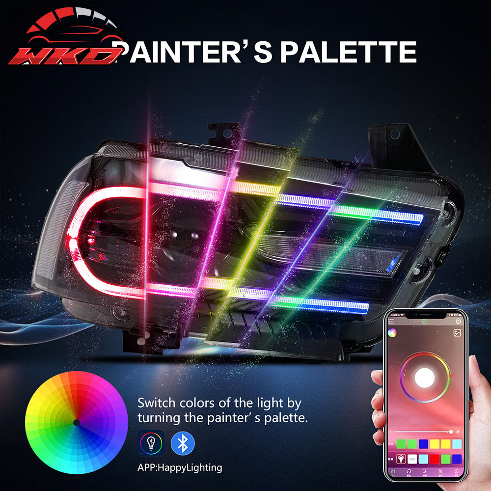 Fits 11-14 Dodge Charger Projector DRL LED Headlights Lamps w/ 8 Colors Pair