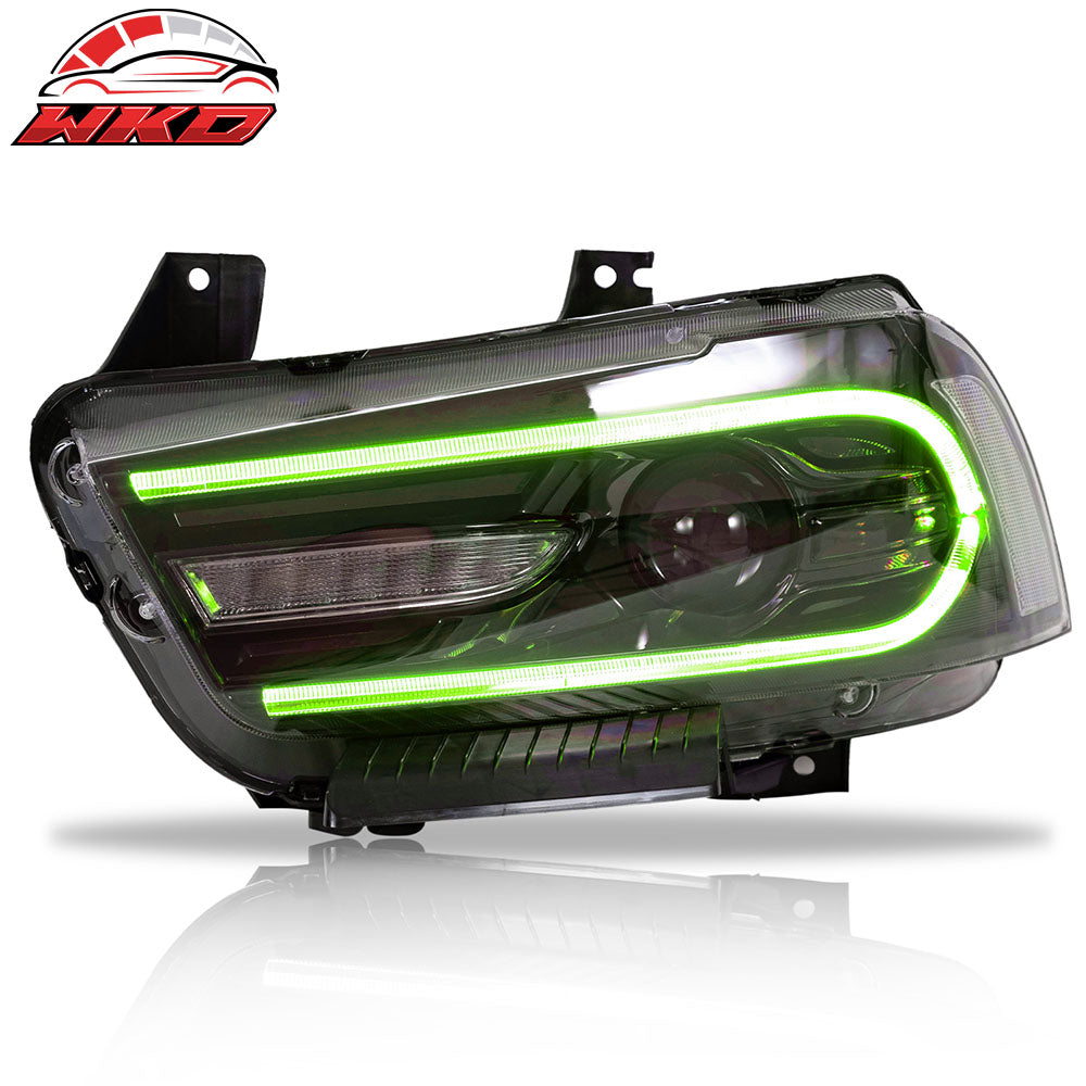 Fits 11-14 Dodge Charger Projector DRL LED Headlights Lamps w/ 8 Colors Pair