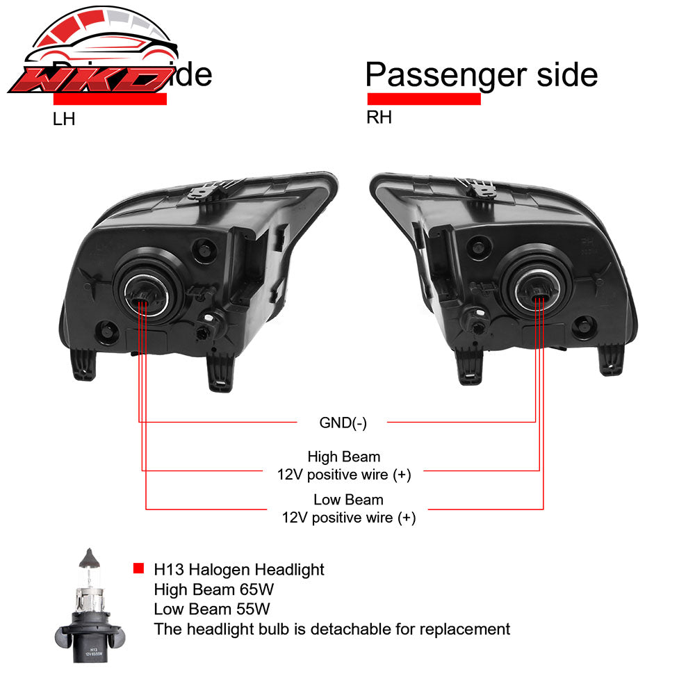 Fits 07-09 Ford Mustang Shelby GT500 OE Style Halogen Bulb Headlights Lamp Pair