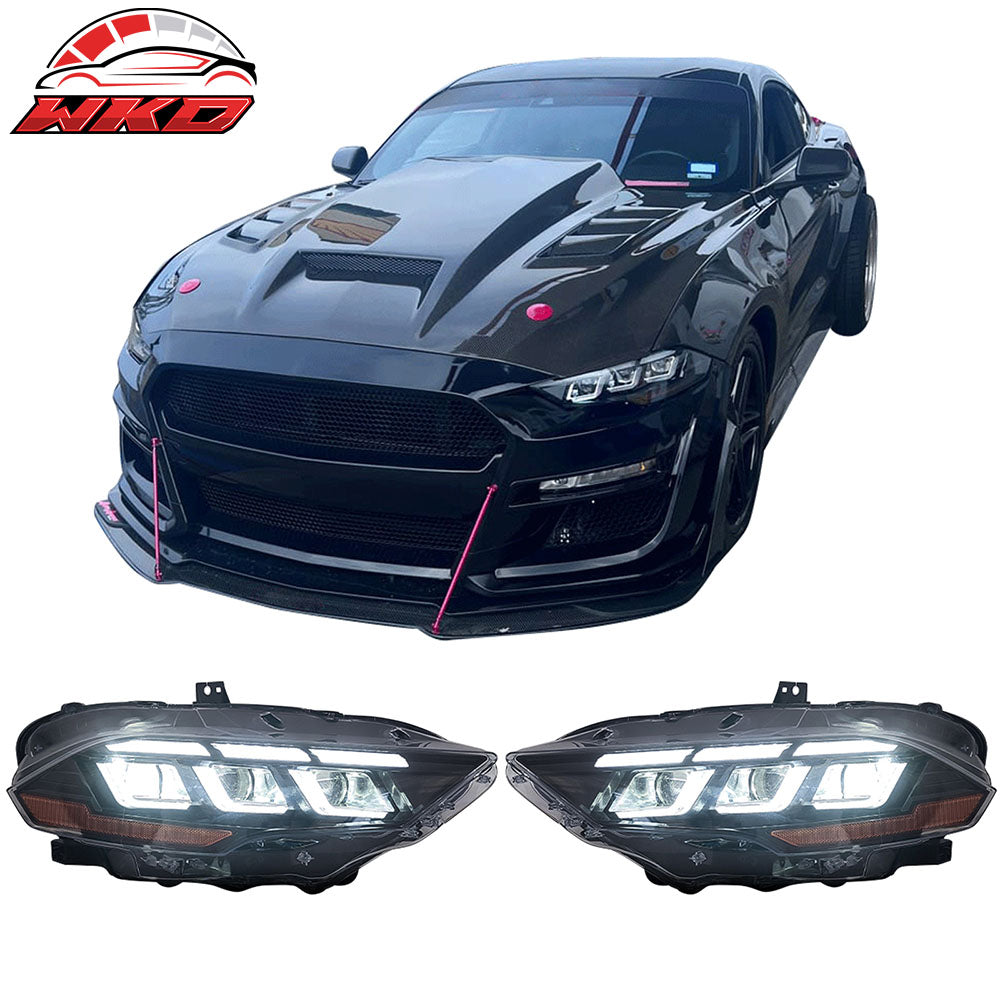 Fits 18-23 Ford Mustang EcoBoost V6 GT 2024 Style Switchback Headlight Lamp Pair