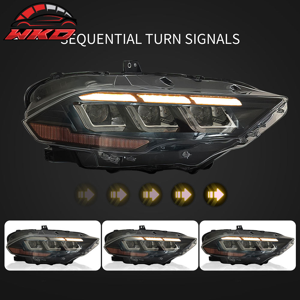 Fits 18-23 Ford Mustang EcoBoost V6 GT 2024 Style Switchback Headlight Lamp Pair