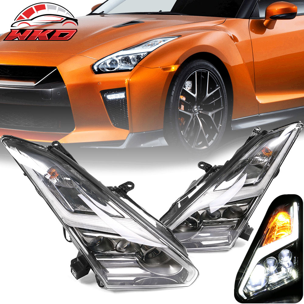 Fits 09-24 Nissan R35 GTR GT-R LED DRL Headlights Upgrade 09-16 to 17+ Head Lamp
