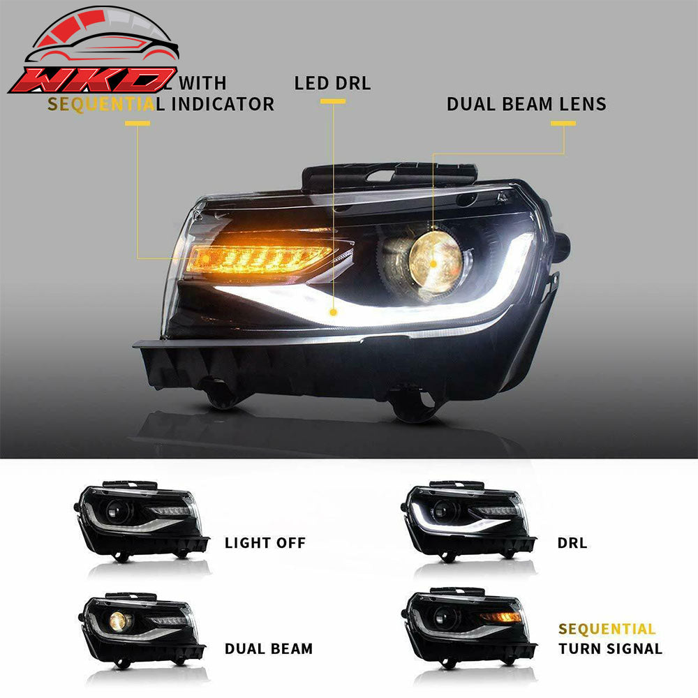Fits 14-15 Chevrolet Camaro 6th Gen Style Projector Head Lamp DRL LED Headlights