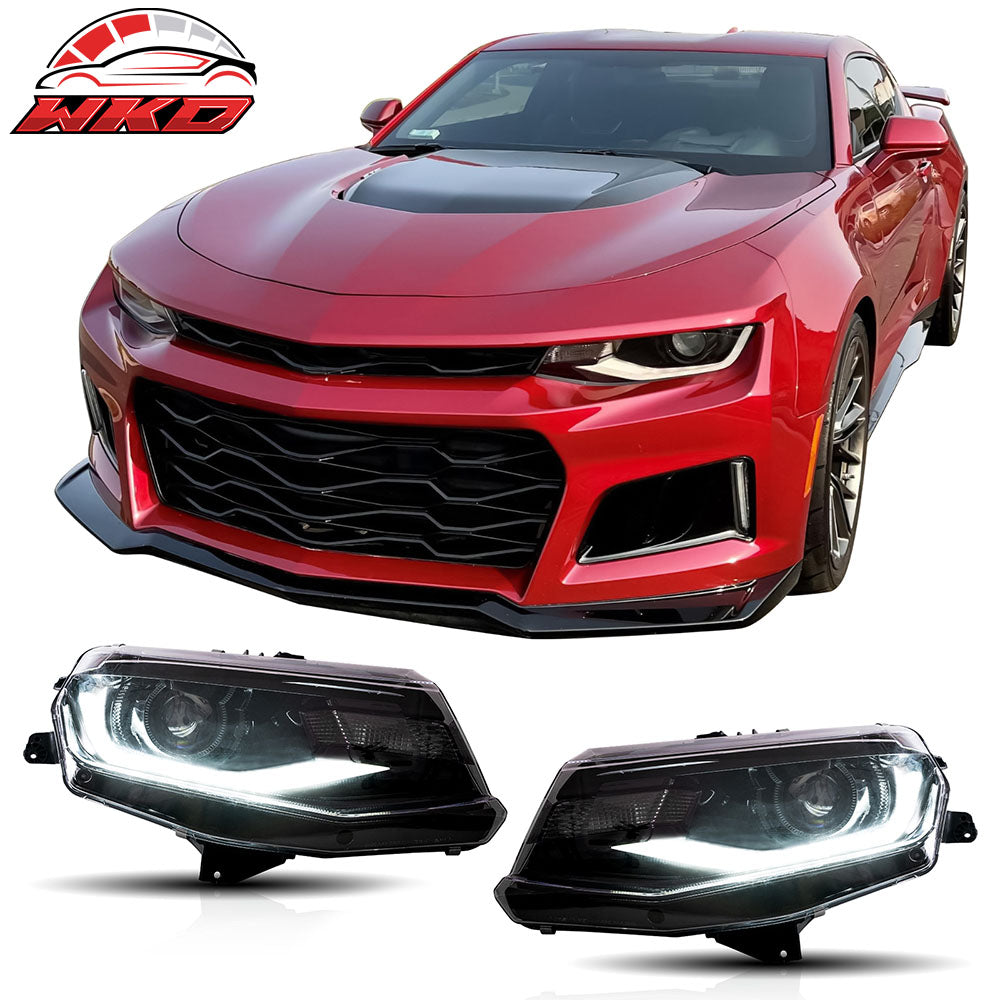 Fits 16-18 Chevy Camaro Projector LED Headlights Front Lights Clear Lens Pair