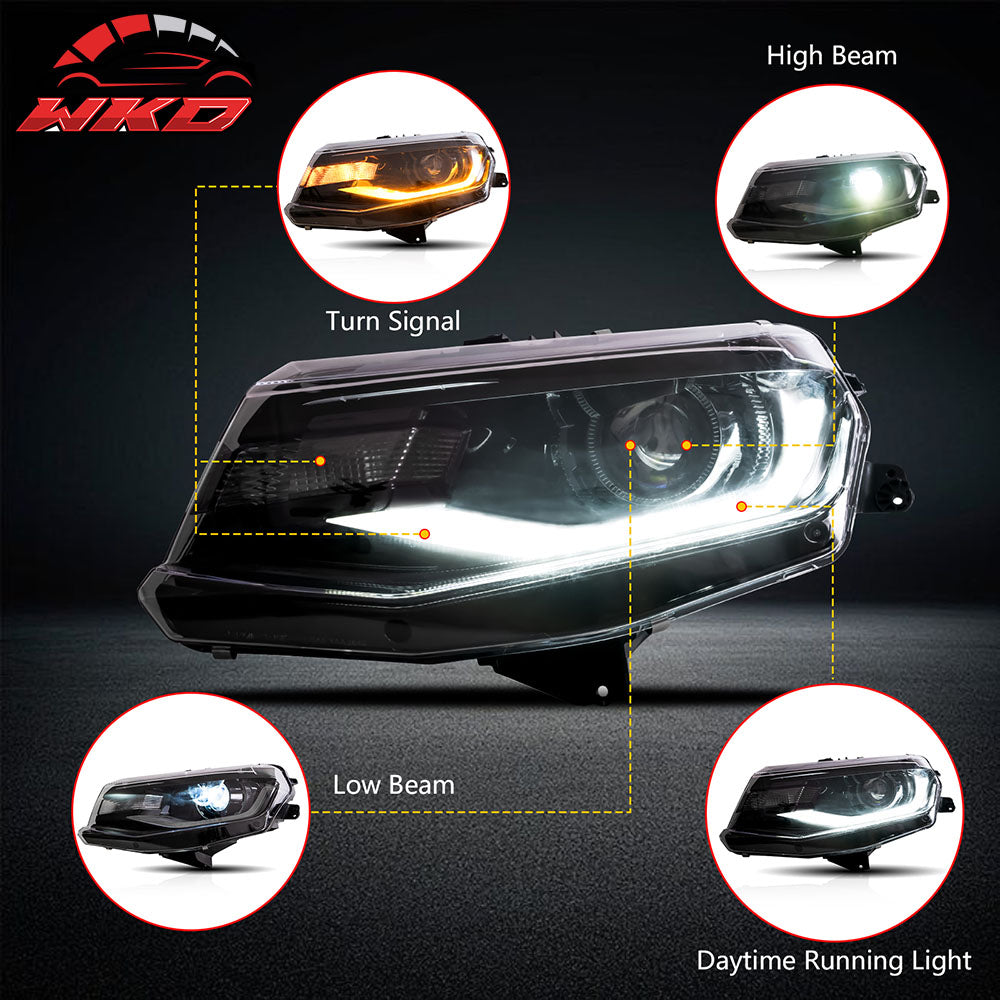 Fits 16-18 Chevy Camaro Projector LED Headlights Front Lights Clear Lens Pair