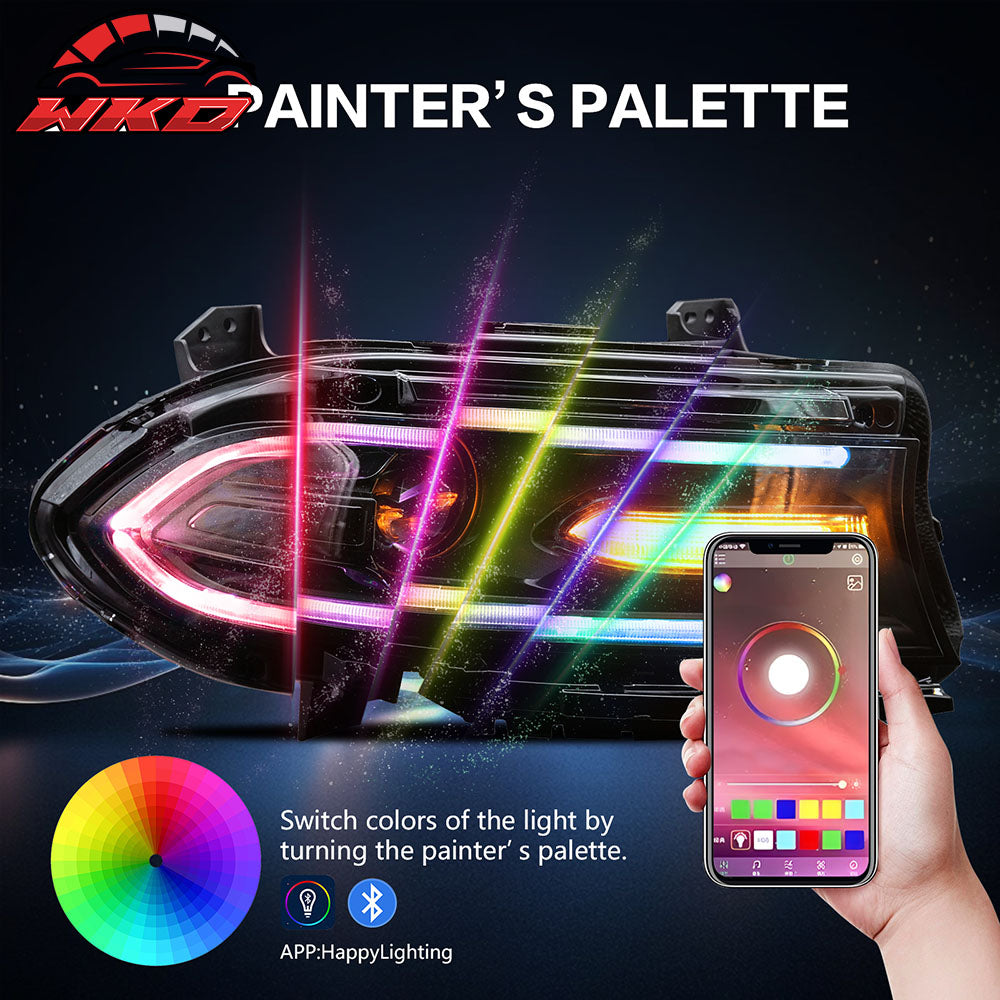 Fits 15-23 Dodge Charger Projector DRL LED Headlights Lamps Pair w/ 7 Colors
