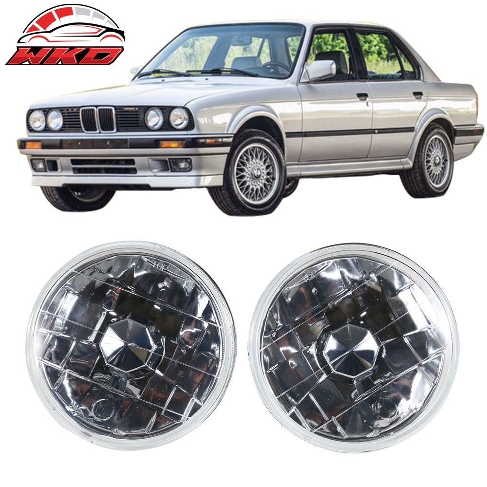 Universal 2PCS 5 Inch Round Headlights Conversion Head Lamps W/Clear Lens