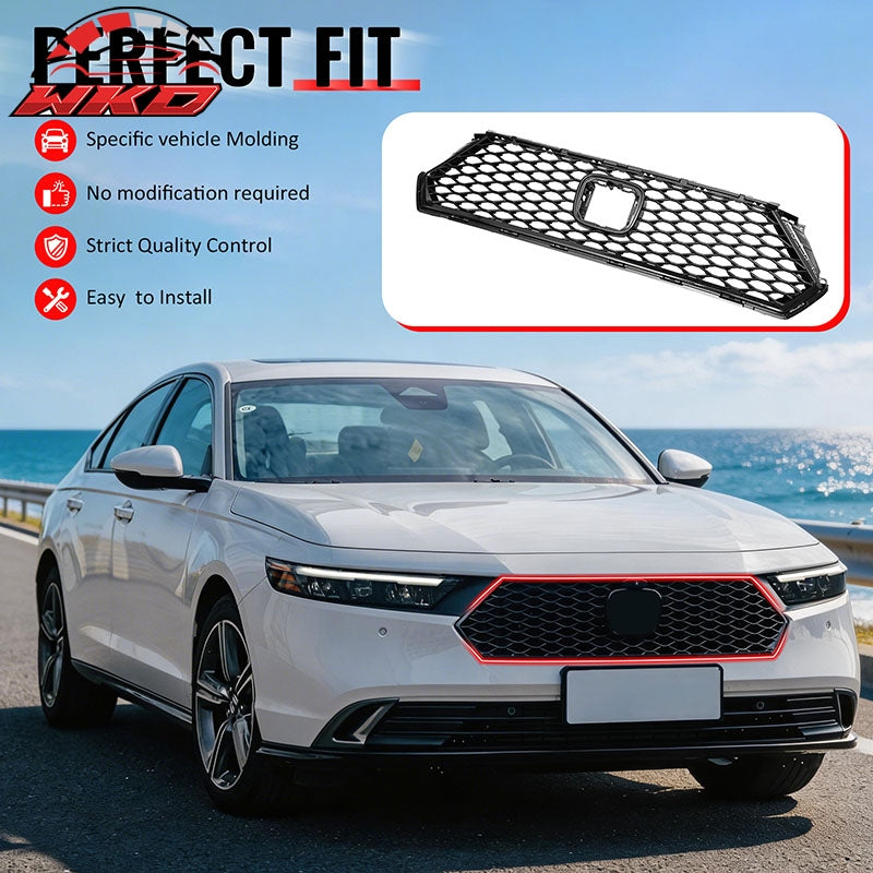 Fits 23-26 Honda Accord 11th TR Style Front Upper Honeycomb Grille Gloss Black
