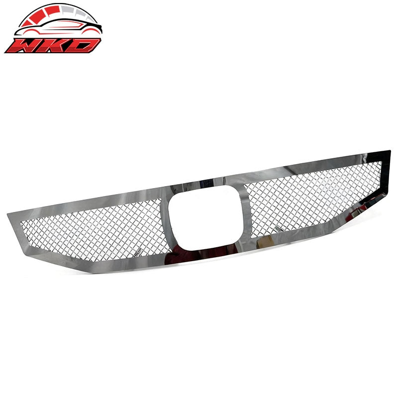 Fits 08-10 Honda Accord Chrome Mesh Front Bumper Hood Upper Grille Grill Trim