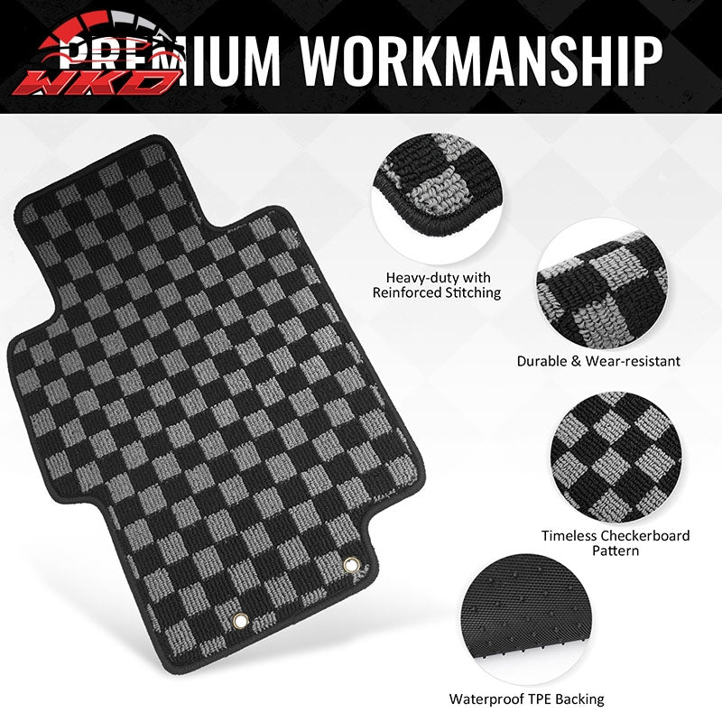 Fits 03-07 Honda Accord Floor Mats Non-Slip Carpets Checkered Black Gray Plaid