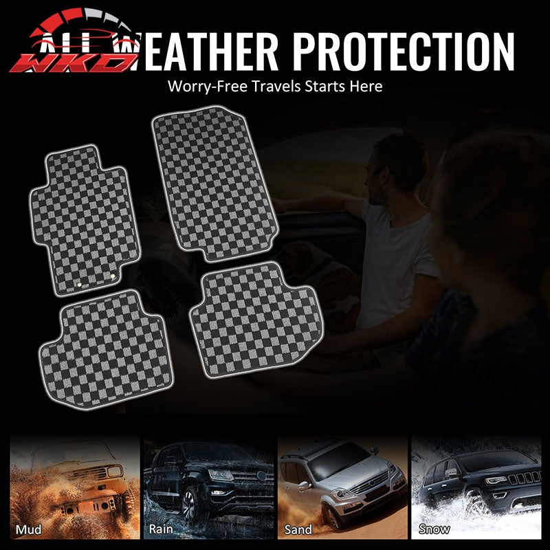Fits 03-07 Honda Accord Floor Mats Non-Slip Carpets Checkered Black Gray Plaid
