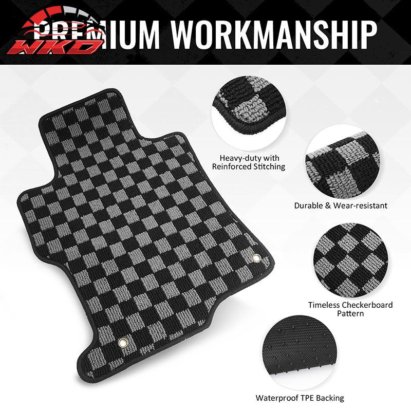 Fits 08-12 Honda Accord Floor Mats Non-Slip Carpets Checkered Black Gray Plaid