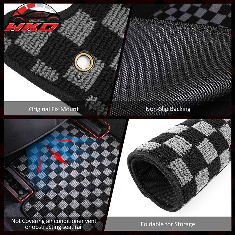 Fits 08-12 Honda Accord Floor Mats Non-Slip Carpets Checkered Black Gray Plaid