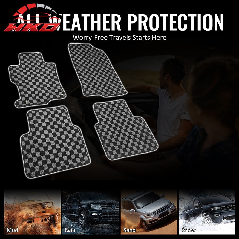 Fits 08-12 Honda Accord Floor Mats Non-Slip Carpets Checkered Black Gray Plaid