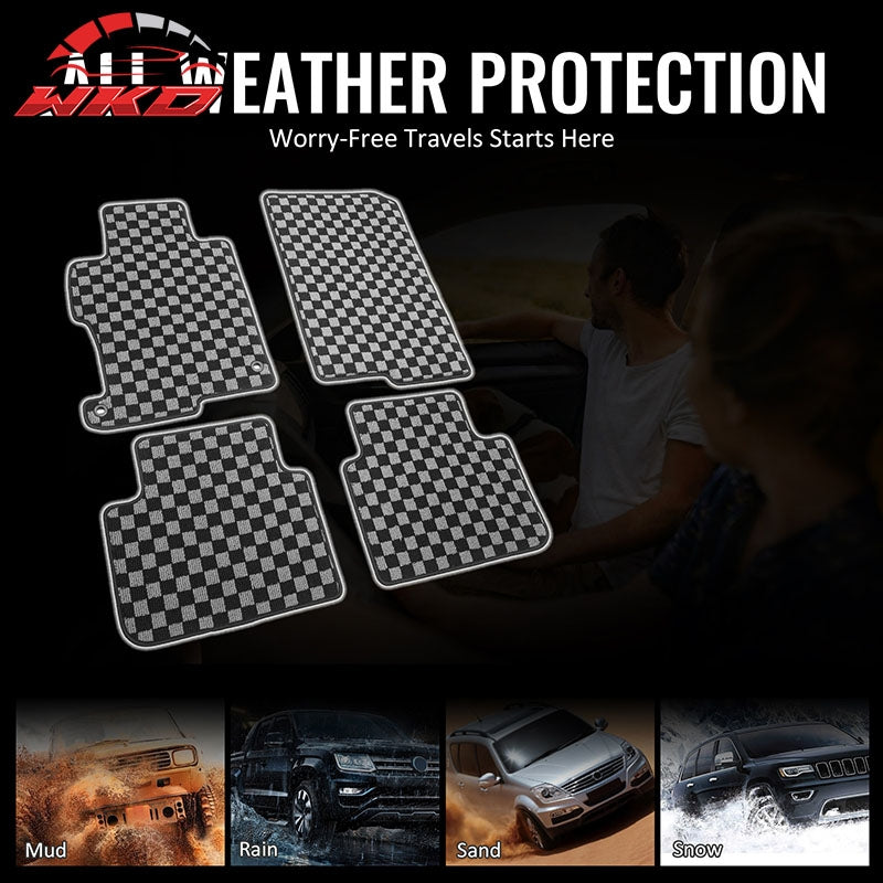 Fits 13-17 Honda Accord Floor Mats Non-Slip Carpets Checkered Black Gray Plaid