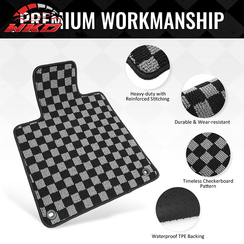 Fits 18-22 Honda Accord Floor Mats Non-Slip Carpets Checkered Black Gray Plaid
