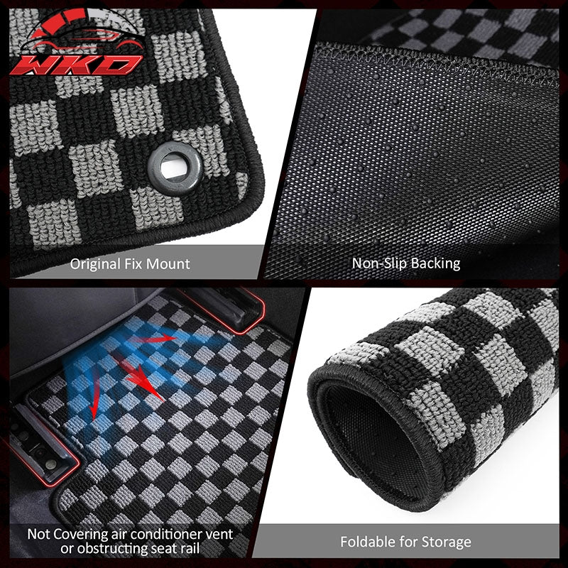 Fits 18-22 Honda Accord Floor Mats Non-Slip Carpets Checkered Black Gray Plaid