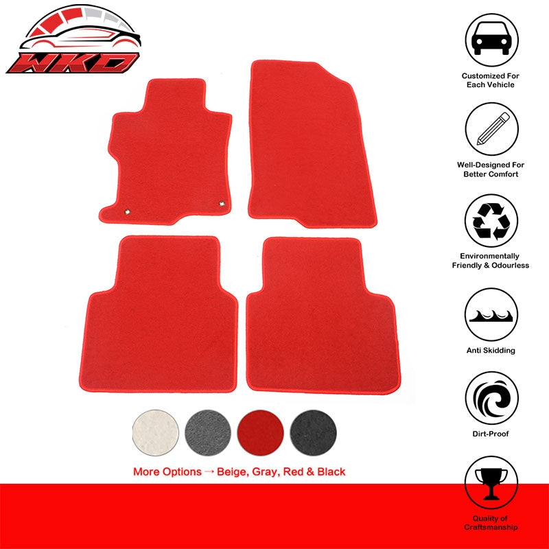 Fits 08-12 Honda Accord Floor Mats Nylon Red Non-Slip Auto Carpets 4PC Set