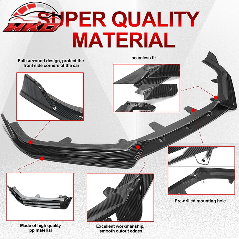 Fits 21-22 Honda Accord IKON V1 Style 3PC Front Bumper Lip PP Carbon Fiber Print