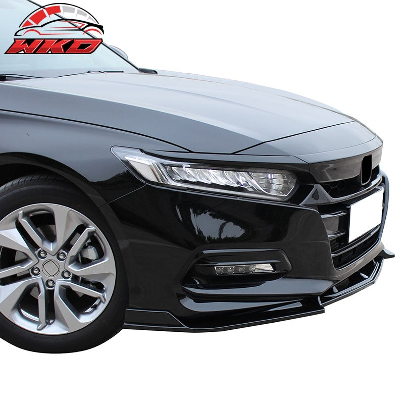 Fits 18-20 Honda Accord IKON V2 Style 3PCS Front Bumper Lip Kit PP Gloss Black