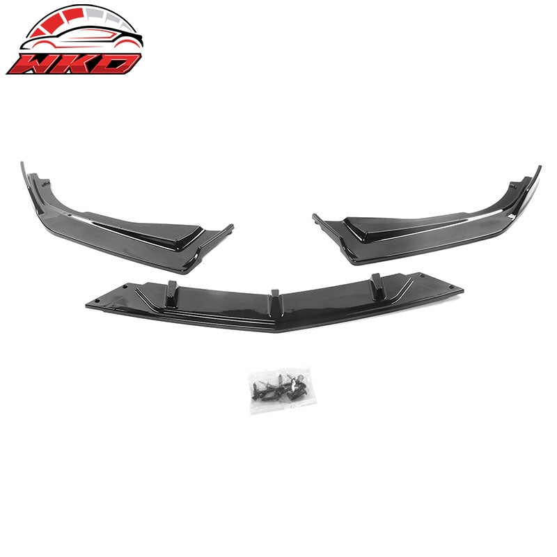 Fits 18-20 Honda Accord IKON V2 Style 3PCS Front Bumper Lip Kit PP Gloss Black