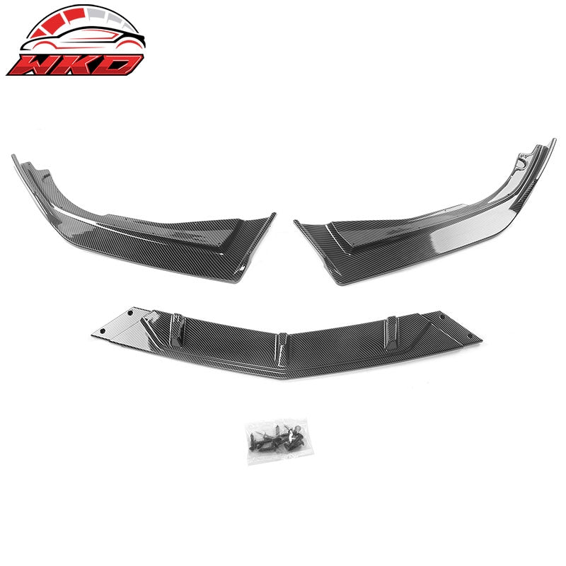 Fits 18-20 Honda Accord IKON V2 Style Carbon Fiber Print Front Bumper Lip PP 3PC