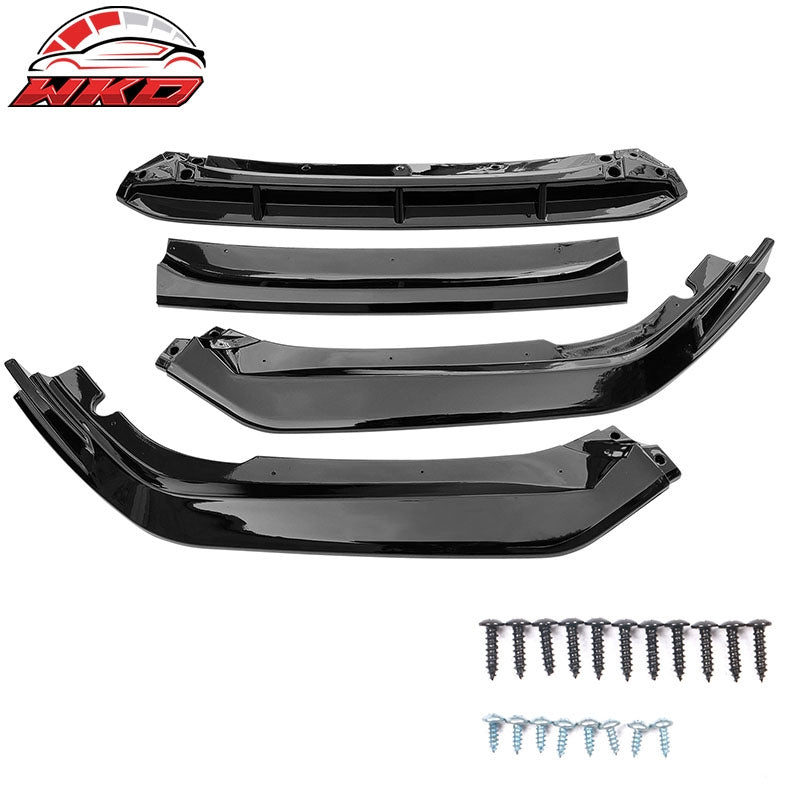 Fits 21-22 Honda Accord IKON V2 Gloss Black Front Bumper Lip Spoiler Kit PP 4PC