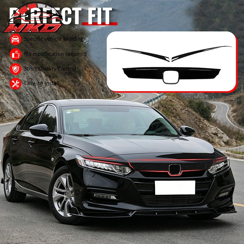 For 18-20 Honda Accord OE Style Front Bumper Grille Cover Trim ABS - Gloss Black