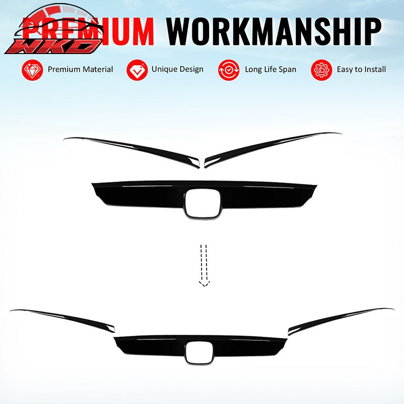 For 18-20 Honda Accord OE Style Front Bumper Grille Cover Trim ABS - Gloss Black