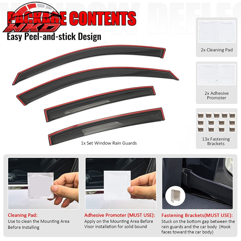 Fits 08-12 Honda Accord Sedan Window Visors In Channel Sun Rain Guard Deflector