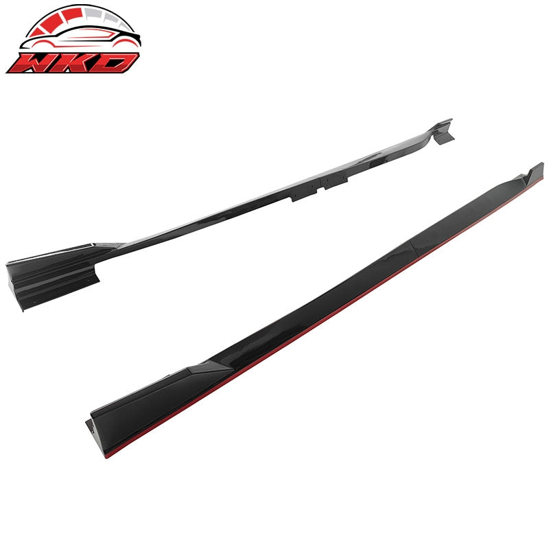 Fits 18-22 Honda Accord 4PCS Side Skirts Lip Extension PP Gloss Black W/Red Edge