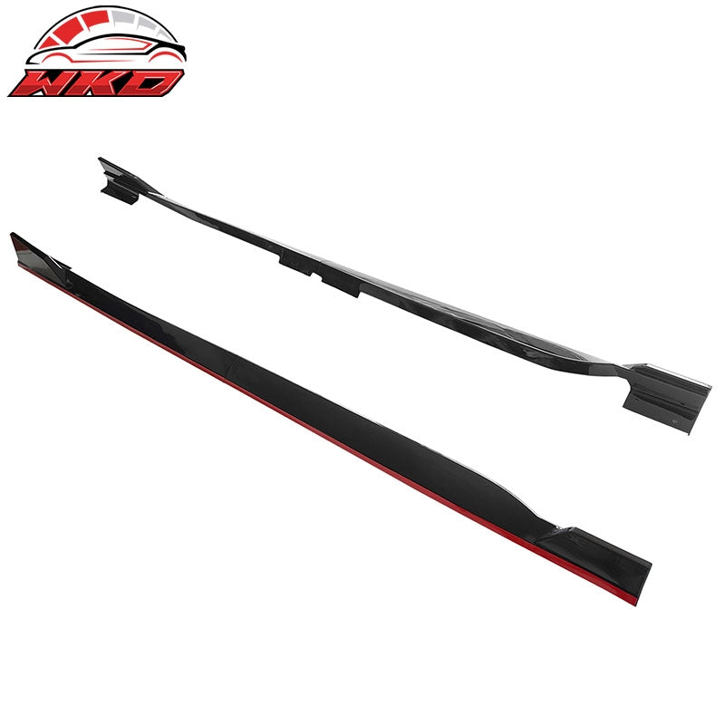 Fits 18-22 Honda Accord 4PCS Side Skirts Lip Extension PP Gloss Black W/Red Edge