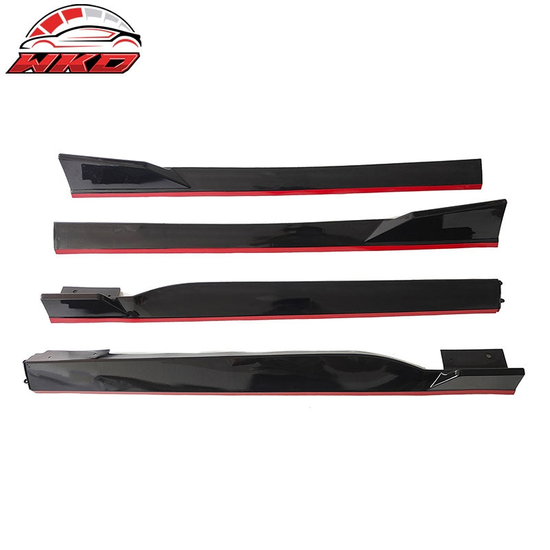 Fits 18-22 Honda Accord 4PCS Side Skirts Lip Extension PP Gloss Black W/Red Edge
