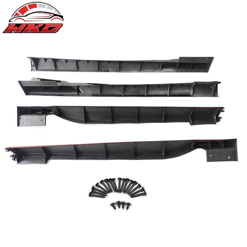 Fits 18-22 Honda Accord 4PCS Side Skirts Lip Extension PP Gloss Black W/Red Edge