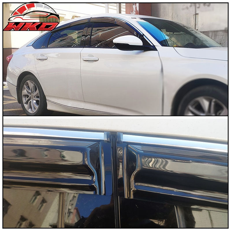 Fits 18-26 Honda Accord Mugen Style 4PCS Tape-On Window Visors W/Chrome Trim