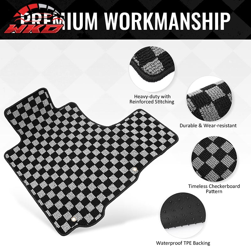 For 07-11 Honda CR-V Auto Floor Mats Non-Slip Carpets Checkered Black Gray Plaid