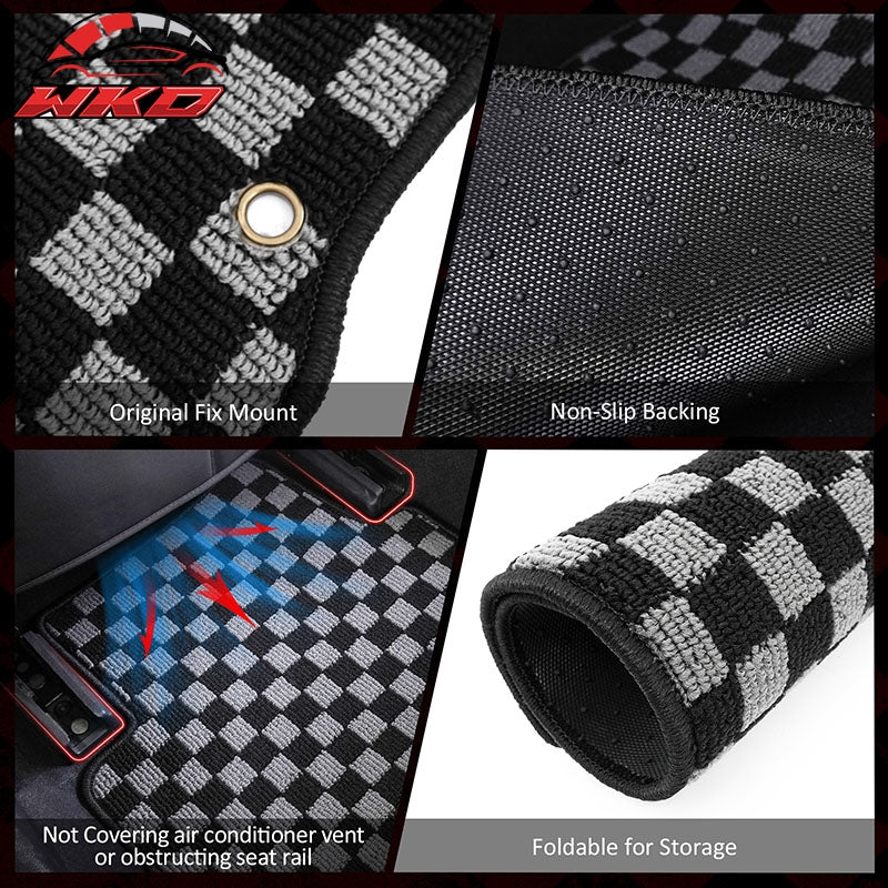 For 07-11 Honda CR-V Auto Floor Mats Non-Slip Carpets Checkered Black Gray Plaid
