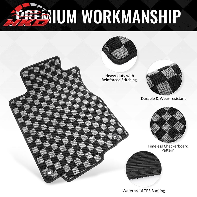 For 12-16 Honda CR-V Auto Floor Mats Non-Slip Carpets Checkered Black Gray Plaid