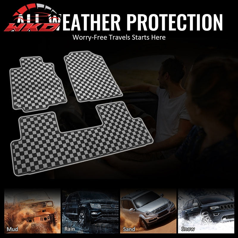 For 12-16 Honda CR-V Auto Floor Mats Non-Slip Carpets Checkered Black Gray Plaid