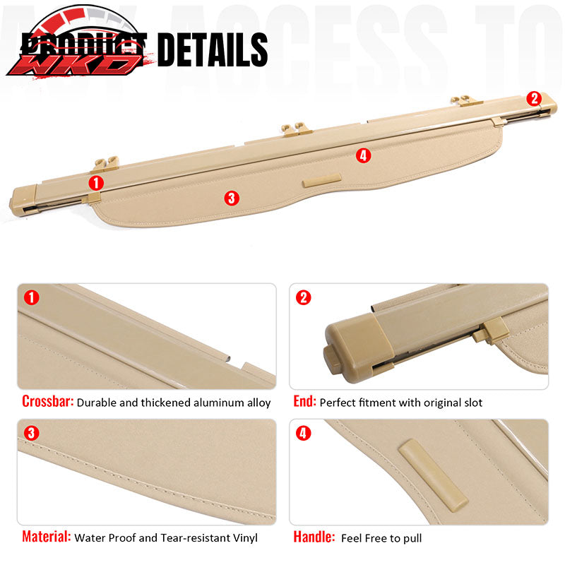 Fits 07-11 Honda CR-V OE Style Retractable Rear Trunk Privacy Cargo Cover Beige