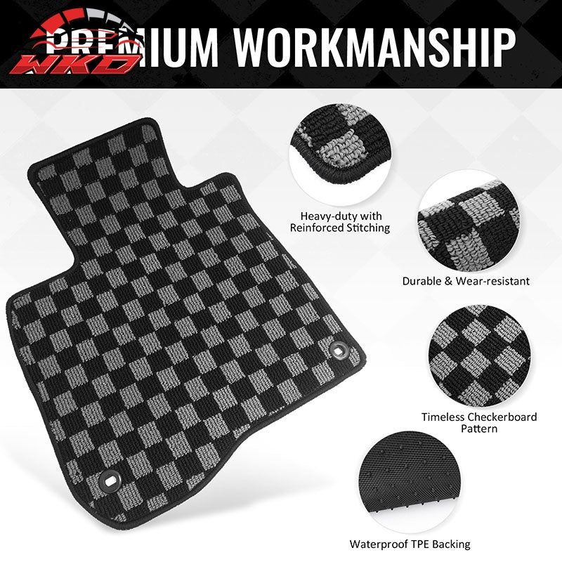 Fits 17-22 Honda CR-V Floor Mats Non-Slip Carpets Checkered Black Gray Plaid