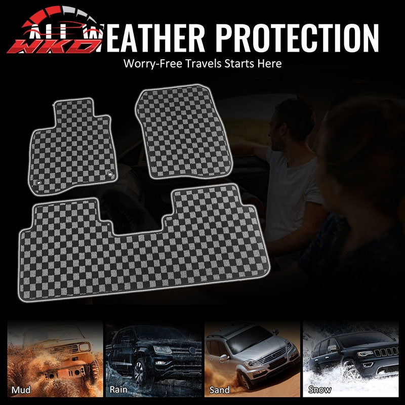 Fits 17-22 Honda CR-V Floor Mats Non-Slip Carpets Checkered Black Gray Plaid