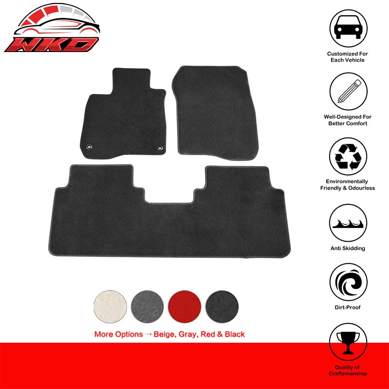 Fits 17-22 Honda CR-V Nylon Black Floor Mats Front & Rear Non-Slip Carpets 3PCS
