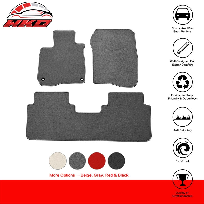 Fits 17-22 Honda CR-V Nylon Floor Mats Front & Rear Non-Slip Carpets Grey 3PCS